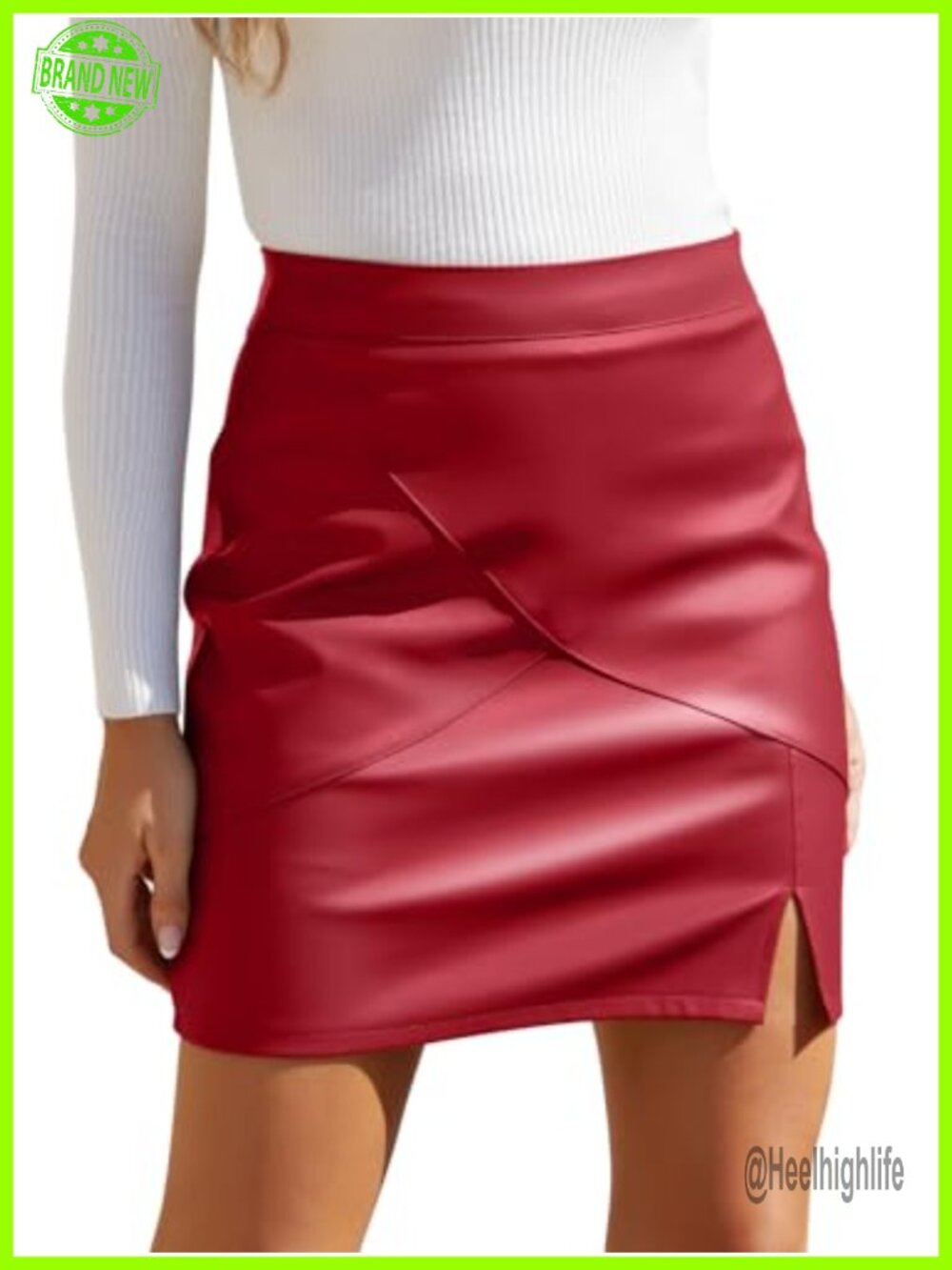 Faux Leather High Waisted Bodycon Pencil Mini Skirt with Built-In Shorts